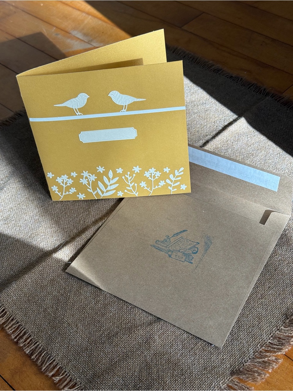 Yellow Bird & Floral Folded Card with Envelope